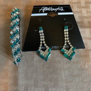 Vintage PROM Rhinestone Teal Earrings and Barrette